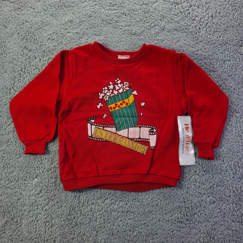 Vintage Health-tex Kids Red Intermission Popcorn Sweatshirt Size 4 Made in USA